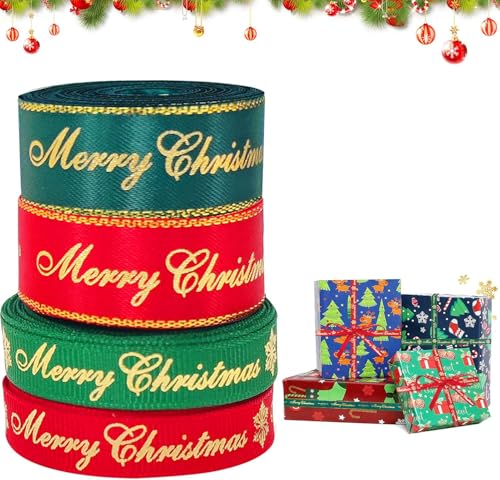 Schleifenband Weihnachten, 4 Rollen 5M Geschenkbänder Weihnachten, Weihnachtsbänder Rot Grün 16mm/9mm Breite Geschenkband Weihnachten für Geschenk Weihnachtsbaum Dekoration Schleifenband Weihnachten, 4 Rollen 5M Geschenkbänder Weihnachten, Weihnachtsbänder Rot Grün 16mm/9mm Breite Geschenkband Weihnachten für Geschenk Weihnachtsbaum Dekoration von Ourdort