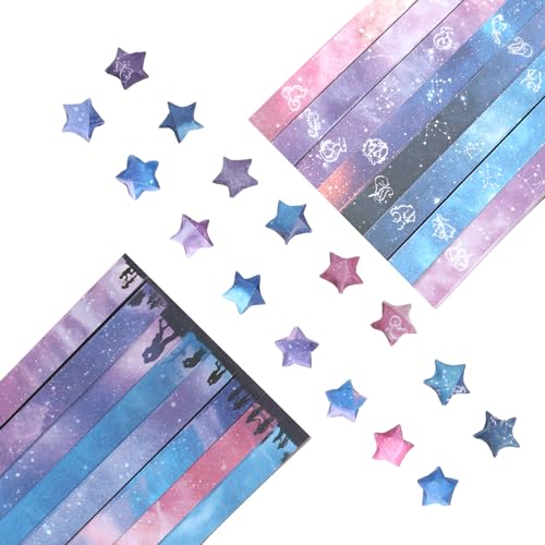 1070 Blatt Origami Sterne Papier, DIY Lucky Star Dekoratives Faltpapier, 16 Verschiedene Designs von Sternenhimmel Sternbild Muster Papierstreifen, Hochwertiges Glücksstern Farbiges Papier von OusSee