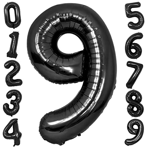 40 Zoll Luftballon Zahl 9 Schwarz, Große 101cm Folienballon Helium Geburtstags Zahlenballons Schwarz für Jungen Mädchen Geburtstagsfeier Jubiläum Abschlussfeier Babydusche Partydekorationen von Ousuga