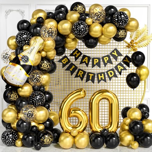 60 Geburtstag Deko für Männer, Schwarz Gold Luftballon Bogen Kit mit Nummer 60 Folie Ballons Konfetti Ballons Happy Birthday Banner, Schwarz Gold Party Deko für 60 Jährige Frauen Jubiläum 60 Geburtstag Deko für Männer, Schwarz Gold Luftballon Bogen Kit mit Nummer 60 Folie Ballons Konfetti Ballons Happy Birthday Banner, Schwarz Gold Party Deko für 60 Jährige Frauen Jubiläum von Ousuga