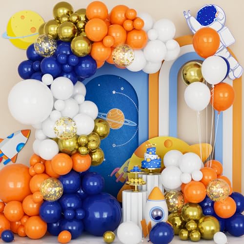 Ousuga Blau Orange Luftballon Girlande, 142Stück Luftballons Marineblau Orange Weiß Girlande Gold Konfetti Ballons Jungen Mädchen Geburtstag Jahrestag Hochzeit Verlobung Abschluss Party Dekoration von Ousuga