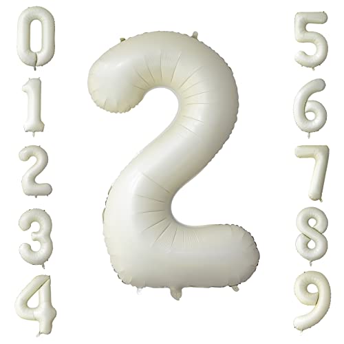 Luftballon Geburtstag Zahl 2 Creme, 40" Beige Folienballon Zahlen 2, Groß Creme Weiß Helium Zahlenballon Geburtstagsdeko für Mädchen Jungen Geburtstag Jahrestag Abschlussfeier Babydusche Party Deko von Ousuga