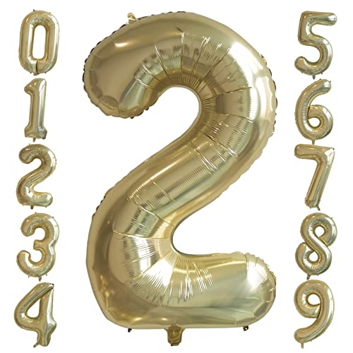 Zahlen 2 Luftballon Champagner Gold, 40 Zoll Groß Weiß Gold Helium Folienballon Zahl 2, Geburtstag Zahlenballon Party Nummer ballons für Jungen Mädchen Geburtstagsfeier Abschluss Babydusche Party Deko von Ousuga