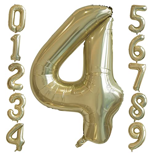 Zahlen 4 Luftballon Champagner Gold, 40 Zoll Groß Weiß Gold Helium Folienballon Zahl 4, Geburtstag Zahlenballon Party Nummer ballons für Jungen Mädchen Geburtstagsfeier Abschluss Babydusche Party Deko von Ousuga