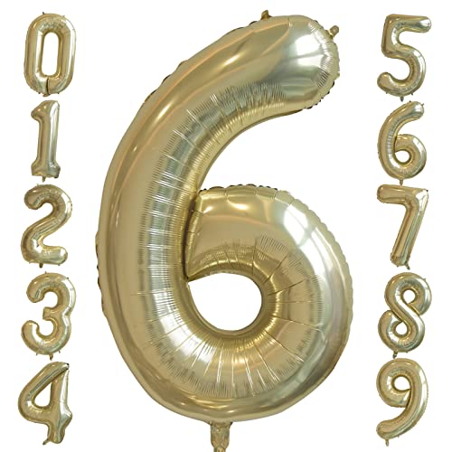 Zahlen 6 Luftballon Champagner Gold, 40 Zoll Groß Weiß Gold Helium Folienballon Zahl 6, Geburtstag Zahlenballon Party Nummer ballons für Jungen Mädchen Geburtstagsfeier Abschluss Babydusche Party Deko von Ousuga