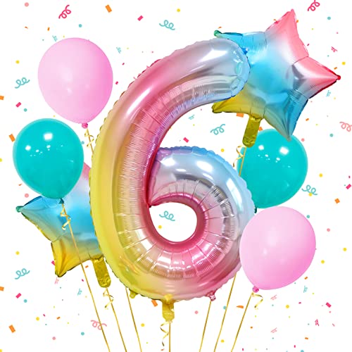 Luftballon 6. Geburtstag Mädchen Folienballon 6 Rosa Deko zum 1 Geburtstag Mädchen Regenbogen Number Folienballon zum Mädchen Geburtstag Party Dekoration (6) von Ousuga