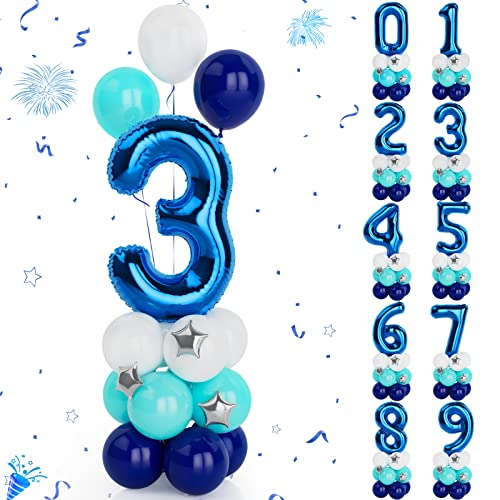 Luftballon Zahlen Blau, 40 Zoll Zahlenballon 3 Groß Riesen XXL Folienballon Zahl 3 Ballonturm Helium Ballon Geburtstag für Jungen Mann Geburtstagsdeko Jubiläum Hochzeit Kindergeburtstag Unternehmen von Ousuga