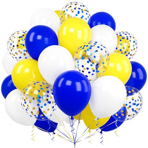 Luftballons Blau Gelb, Ousuga 60 Stück 12 Zoll Weiße Dunkelblau Gelbe Konfetti Latex Helium Ballon Set für Jungen Mädchen Kinder Geburtstag Hochzeit Babyparty Jahrestag Verlobung Party Dekoration von Ousuga
