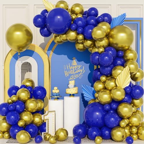 Ousuga Luftballons Blau Gold, 111 Stück Ballon Girlande Matt Marineblau Metallic Gold Helium Latex Ballons Hochzeit Männer Jungen Geburtstag Babyparty Brautparty Verlobung Jahrestag Party Dekoration von Ousuga