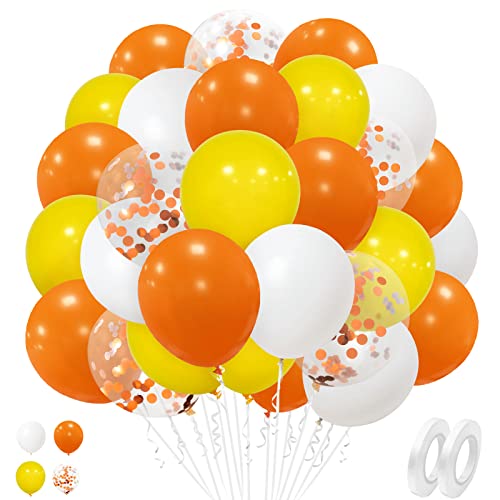 Luftballons Gelb Weiß Orange, 50 Stück 12 Zoll Orange Gelb Weiß Ballons mit Orangen Konfetti Luftballons Geburtstagsdeko Orange für Mädchen Jungen Geburtstag Babyparty Sonnenblume Party Dekorationen von Ousuga