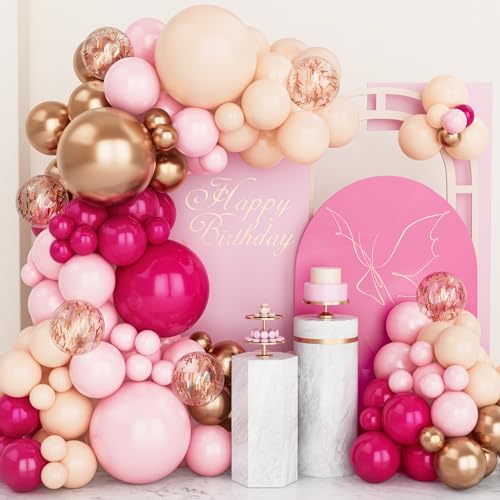 Luftballons Girlande Rosa, 110 Stück Ballon Girlande Kit Heißes Rosa Pastell Pink Orange mit Metallic Roségold Konfetti Latex Ballon für Mädchen Frau Geburtstag Hochzeit Brautdusche Party Dekorationen von Ousuga