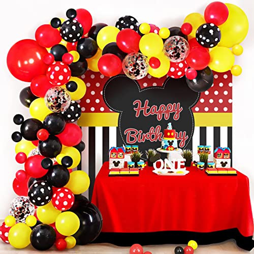 Luftballons Girlande Schwarz Rot Gelb, Rot Schwarz Geburtstag Ballons Set mit Konfetti Ballon für Junge Kinder Cartoon Maus Thema Babyparty Hochzeit Dekorationen von Ousuga