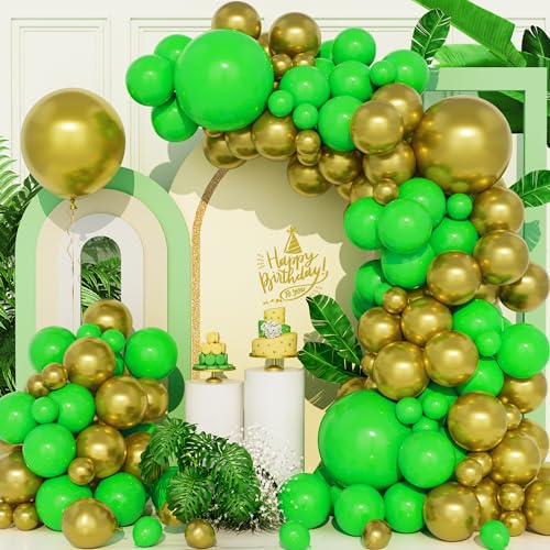 Luftballons Grün Gold, 111 Stück Ballon Girlande Matt Grün Metallic Gold Helium Latex Ballons für Hochzeit Mädchen Jungen Geburtstag Babyparty Safari Jubiläum Verlobung Jahrestag Party Dekoration von Ousuga
