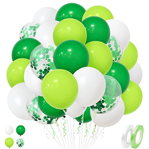 Luftballons Grün Weiß, 50 Stück 12 Zoll Weiß Grün Helium Ballons mit Grünen Konfetti Party Luftballons für Jungen Dschungel Safari Dinosaurier Geburtstags Babyparty Party Dekorationen von Ousuga