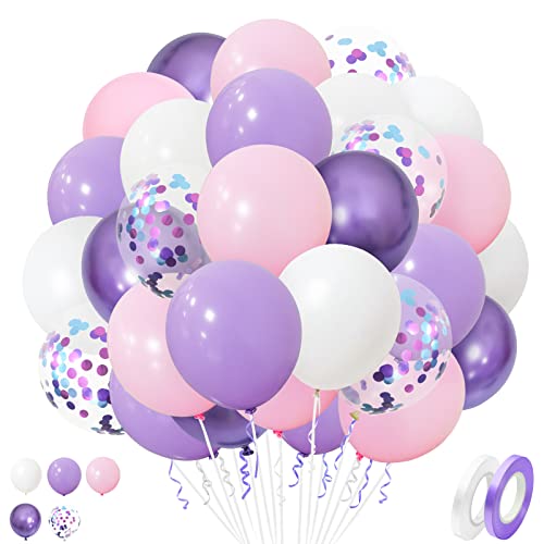 Luftballons Lila Rosa Luftballons, 50 Stück 12 Zoll Rosa Lila Helium Latex Luftballons mit Metallic Lila Konfetti Luftballons für Mädchen Geburtstag Babyparty Taufen Hochzeit Braut Party Dekorationen von Ousuga