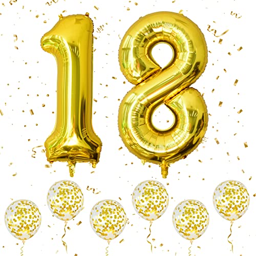 Zahlen 18 Luftballons Gold, 40 Zoll große Folien ballon Nummer 1 & 8 mit 6 goldenen Konfetti-Helium ballon, 18 Geburtstags ballon für Mädchen Jungen Party Romantische Anlässe Jubiläums dekorationen von Ousuga