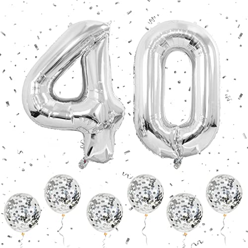 Zahlen 40 Luftballons Silber, 40 Zoll große Folien ballons Nummer 4 & 0 mit 6 Silber Konfetti-Helium ballons, 4 40 Geburtstags ballon für Männer Frauen Party Romantische Anlässe Jubiläums dekorationen von Ousuga