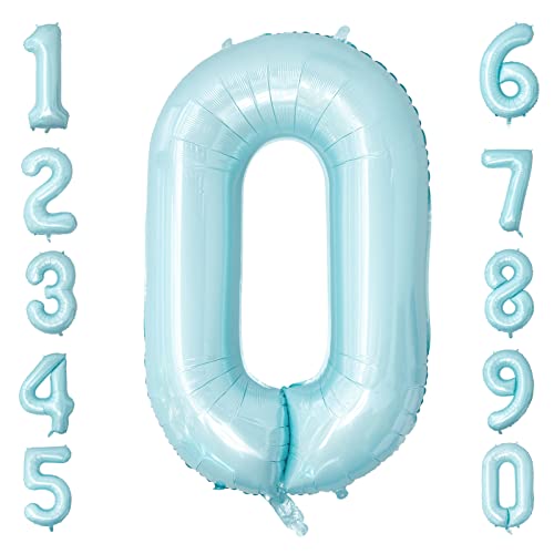 Ousuga Hellblau Zahlenballo Größe 0 Luftballons 40 Zoll Selbstaufblasend Jumbo Folie Helium Mylar Blaue Luftballons Jungen Herren Geburtstag Ozean Thema Babydusche Geschlechtsoffenbarung (0) von Ousuga