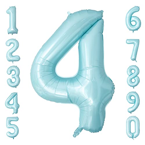 Ousuga Hellblau Zahlenballo Größe 4 Luftballons 40 Zoll Selbstaufblasend Jumbo Folie Helium Mylar Blaue Luftballons Jungen Herren Geburtstag Ozean Thema Babydusche Geschlechtsoffenbarung (4) von Ousuga