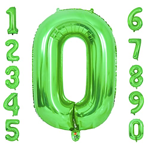 Ousuga Riesige Zahl 0 Luftballons, 40 Zoll Grüner Nummernballon Großer Balloon Mylarfolie Helium Luftballons Dschungel Dinosaurier Fußball Thema Geburtstagsfeier Jungen Party Dekoration(0) von Ousuga