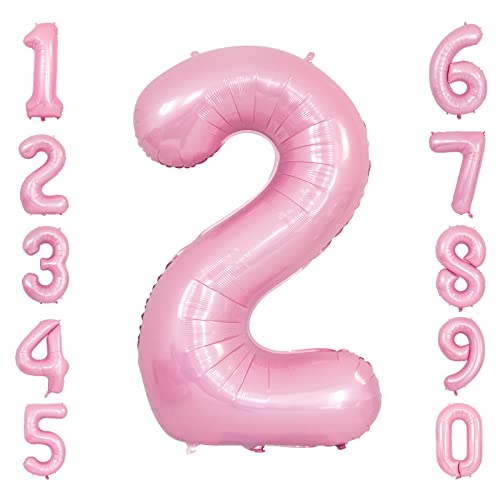 Ousuga Zahlenballon Rosa Größe 2 Luftballons, 40 Zoll Selbstaufblasende Heliumfolie Mylar Mädchen Geburtstag Prinzessin Themenparty Babydusche Geschlechtsoffenbarung Abschluss Jahrestag (2) von Ousuga