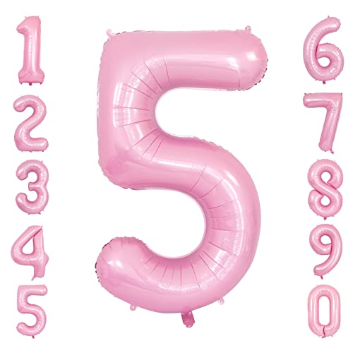 Ousuga Zahlenballon Rosa Größe 5 Luftballons, 40 Zoll Selbstaufblasende Heliumfolie Mylar Mädchen Geburtstag Prinzessin Themenparty Babydusche Geschlechtsoffenbarung Abschluss Jahrestag (5) von Ousuga