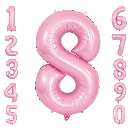 Ousuga Zahlenballon Rosa Größe 8 Luftballons, 40 Zoll Selbstaufblasende Heliumfolie Mylar Mädchen Geburtstag Prinzessin Themenparty Babydusche Geschlechtsoffenbarung Abschluss Jahrestag (8) von Ousuga