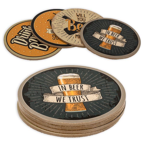 Bier Holz-Untersetzer mit verschiedenen Bier-Motiven, 4er-Set Ø 10cm Bier Holz-Untersetzer mit verschiedenen Bier-Motiven, 4er-Set Ø 10cm von Out of the blue KG