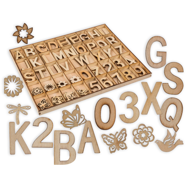 Buchstaben, Zahlen & Symbole aus Holz, 132-tlg. von Out of the blue KG