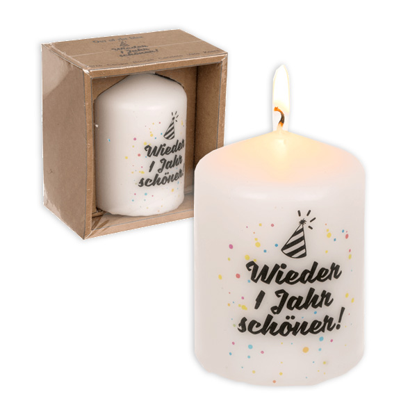 Motiv-Kerze "Wieder 1 Jahr schöner" in Geschenkbox, 8cm von Out of the blue KG