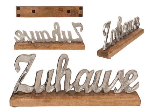 Silberfarbener Schriftzug, Zuhause, auf Holz-Standfuß, ca. 31 x 12 cm, Braun von Out of the blue