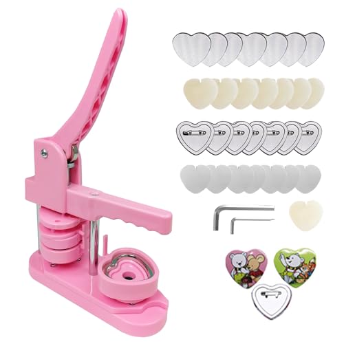 Buttonmaschine Herzform, Button Maker Maschine zur Herstellung von Abzeichen in Herzform mit 100 Stück Knopfteile & 1*Schablone & 2*Schraubendreher-Werkzeug für künstlerisches DIY-Handzeichnen (rosa) Buttonmaschine Herzform, Button Maker Maschine zur Herstellung von Abzeichen in Herzform mit 100 Stück Knopfteile & 1*Schablone & 2*Schraubendreher-Werkzeug für künstlerisches DIY-Handzeichnen (rosa) von Outbit