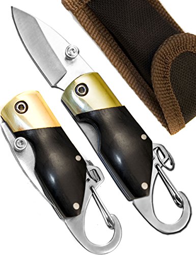 Outdoor Saxx Mini Klapp-Messer mit Holz-Griff, Schlüssel-Anhänger, 11 cm, mit Tasche von Outdoor Saxx