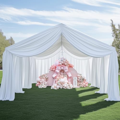 6 Paneele, weiße Hochzeitsvorhänge, Faltenfrei, Zelt-Drapiervorhänge, Stoff-Baldachin, Deckenvorhänge für Zeremonie, Geburtstag, Themenpartys, mit Stangentasche 6 Paneele, weiße Hochzeitsvorhänge, Faltenfrei, Zelt-Drapiervorhänge, Stoff-Baldachin, Deckenvorhänge für Zeremonie, Geburtstag, Themenpartys, mit Stangentasche von Outpain
