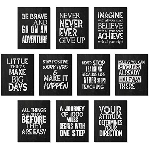 10 Stücke Inspirierende Wand Poster Motivierende Zitat Poster Positiv Bestätigung Kunst Poster mit 80 Klebepunkt für Klassenzimmer Büro Wände Dekoration (Schwarz Weiß, 8 x 10 Zoll) von Outus