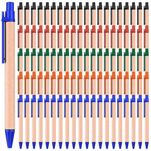 Outus 100 Stück Kugelschreiber aus Kraftpapier, schwarze Tinte, einziehbar, mittlere Spitze, 0,7 mm, für Schreibzubehör für Schulbüro, mehrfarbig von Outus