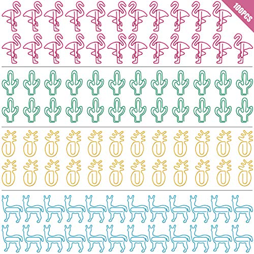 100 Stücke Büroklammern Lesezeichen Flamingo Ananas Kaktus Lama Form Büroklammern Bunte Seiten Markierung Edelstahl für Büro Schule Bedarf von Outus