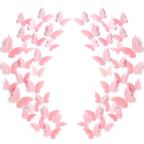 120 Stück 3D Geschichtet Schmetterling Wandaufkleber Abnehmbar Schmetterling Aufkleber Hohl Wandtattoos DIY Wandkunst Handwerk für Heim Hochzeit Dekor, Rosa von Outus