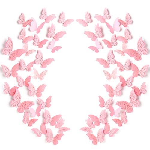 120 Stück 3D Geschichtet Schmetterling Wandaufkleber Abnehmbar Schmetterling Aufkleber Hohl Wandtattoos DIY Wandkunst Handwerk für Heim Hochzeit Dekor, Rosa von Outus