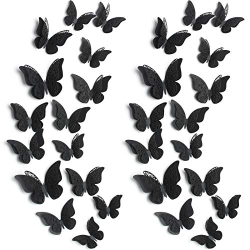 120 Stück 3D Geschichtet Schmetterling Wandaufkleber Abnehmbar Schmetterling Aufkleber Hohl Wandtattoos DIY Wandkunst Handwerk für Heim Hochzeit Dekor (Schwarz) von Outus