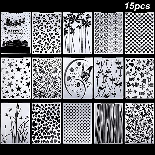 Outus 15 Stück Prägeschablone 5,7 x 4,2 Zoll Kunststoff Vorlage Handwerk Karte Weihnachten für Herstellung von Papier Karten Fotoalbum Hochzeit Dekoration Sammelalbum von Outus