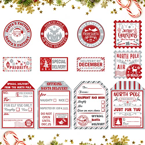 180 Stück Weihnachten Geschenk Anhänger Aufkleber Weihnachtsmann Sticker Sonderangebot Geschenkanhänger Geschenk Namensaufkleber Weihnachten Klebeetikette für Siegel Deko (Rot Weiß Silber) von Outus