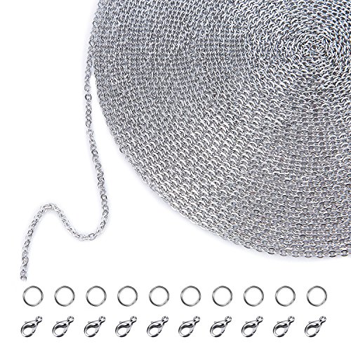 33 Füße Edelstahl DIY Link Kette Halsketten mit 20 Karabiner Verschlüsse und 30 Sprung Ringe für Schmuck Herstellung, 1,5 mm von Outus