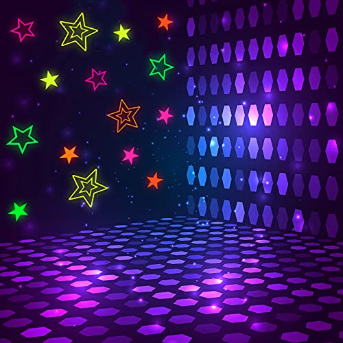 48 Stücke Neon Leuchten Stern Aufkleber Bunte Hohle Stern Aufkleber Leuchtend Funkeln Stern Ausschnitte Leuchten Party Lieferungen Hängendes Dekor für Geburtstagsfeier Hochzeit Ramadan von Outus