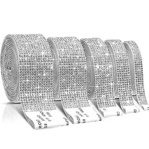 5 Rollen Selbstklebende Kristall Strass Diamant Rollenband Bling Edelstein Streifen Aufkleber Strass zum Basteln mit 2 mm Strass 4,5 Yards (Silber) von Outus