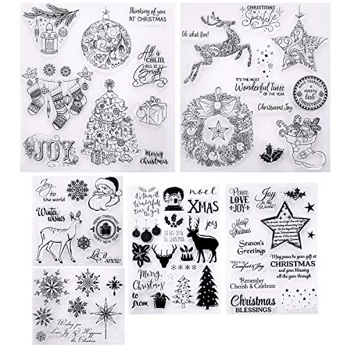 6 Blatt klare Briefmarken mit Weihnachtsmotiven, transparent, aus Silikon, mit Schneeflocken-Motiv, Santa Hirsch, Baum, für Kartenherstellung, Dekoration und Basteln, Scrapbooking 6 Blatt klare Briefmarken mit Weihnachtsmotiven, transparent, aus Silikon, mit Schneeflocken-Motiv, Santa Hirsch, Baum, für Kartenherstellung, Dekoration und Basteln, Scrapbooking von Outus