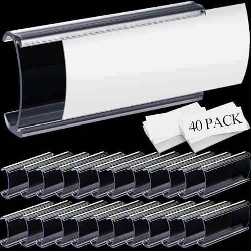 Packswire Regaletikettenhalter, kompatibel mit Metro-Regalen, 3,8 cm (1 1/4 Zoll), für Drahtregale, transparente Clips, Buch-Displayhalter für Bücher, inklusive Etiketteneinsätzen, 7,6 x 3,2 cm, 40 von Outus