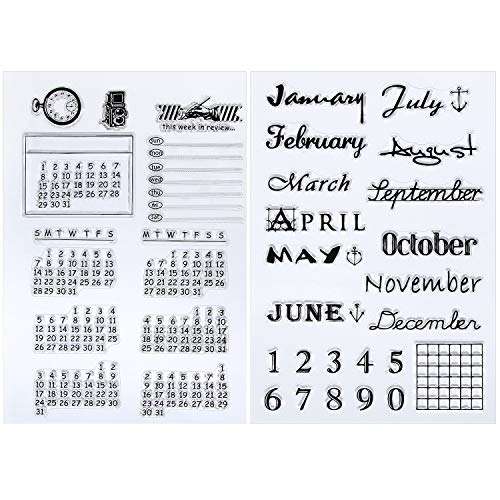 Outus 2 Blatt Kalenderplaner, Silikonstempel, transparent, Datums- und Monatsplaner, für Tagebuch, Scrapbooking, Basteln und Dekoration von Fotoalben von Outus