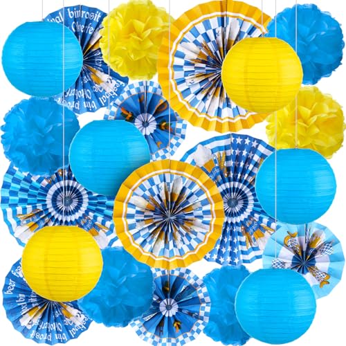 Outus 21-teiliges Oktoberfest-Dekorationsset beinhaltet Oktoberfest-hängende Papierlaternen, Papierfächer, Seiden-Pompons für deutsches bayerisches Bierfest, Mottoparty, hängende Dekorationen von Outus
