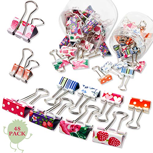 Outus 48 Stück niedliche Binder-Clips mit Box, 2 Größen, Blumenmuster, Büroklammern, Zubehör, verschiedene Designs, bunter Druck, kleine Mini-Deko-Binder für Papier, Notizbücher, Büro, Zuhause, 1,9 Outus 48 Stück niedliche Binder-Clips mit Box, 2 Größen, Blumenmuster, Büroklammern, Zubehör, verschiedene Designs, bunter Druck, kleine Mini-Deko-Binder für Papier, Notizbücher, Büro, Zuhause, 1,9 von Outus